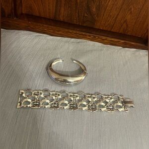 Coro 2 Silver Tone Bracelets, a cuff & a vintage clasp bracelet, good condition